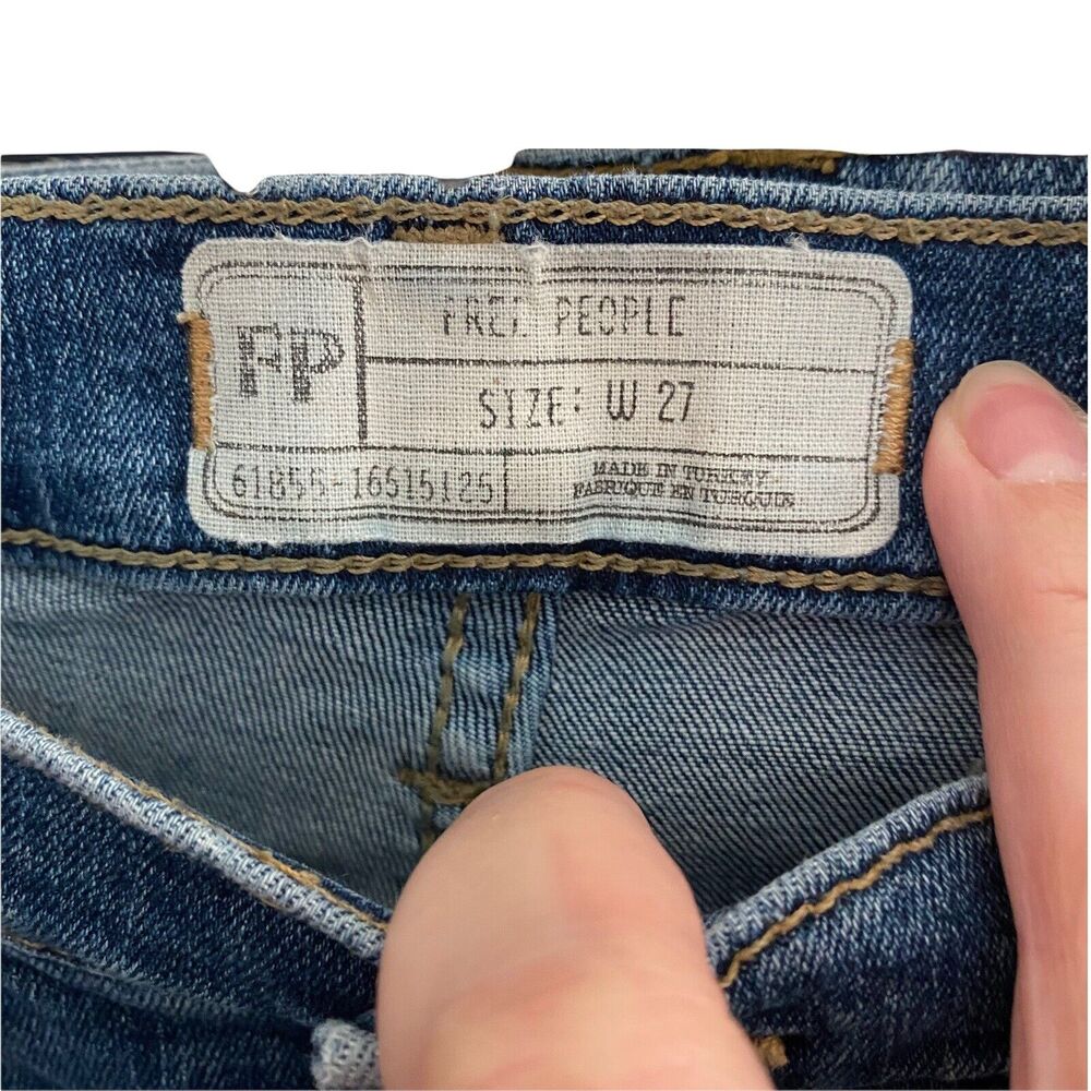 Free People 27 Skinny Jeans Distressed Medium Blue Denim Holes Stretch - Picture 2 of 10